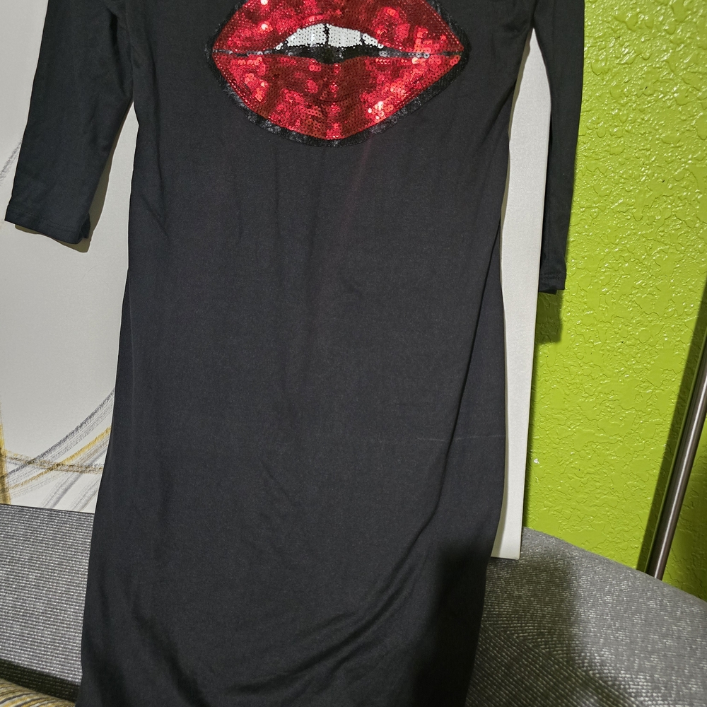 Urban Rose Black Dress with Red Sequin Design